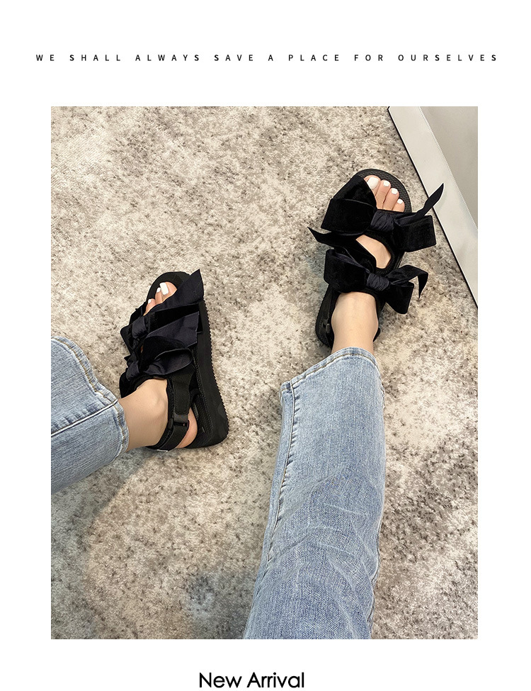 Title 5, Velcro Bow Platform Open Toe Beach Sandals