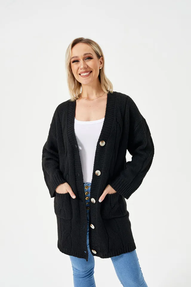 Women's Warm Long Casual Cardigan Sweater Black - Shop at LoveMi