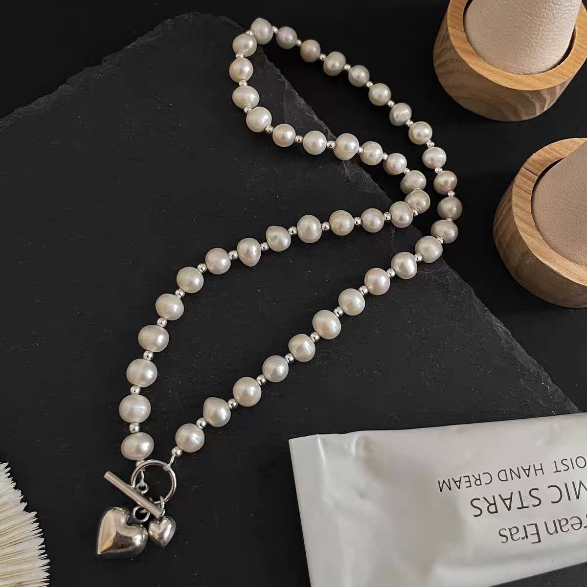 S925 Sterling Silver Love Pearl Necklace Female South Korea New Style