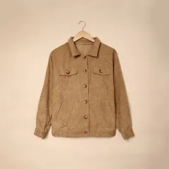 Pocket Button Casual Jacket Shirt Corduroy - Khaki - View 1