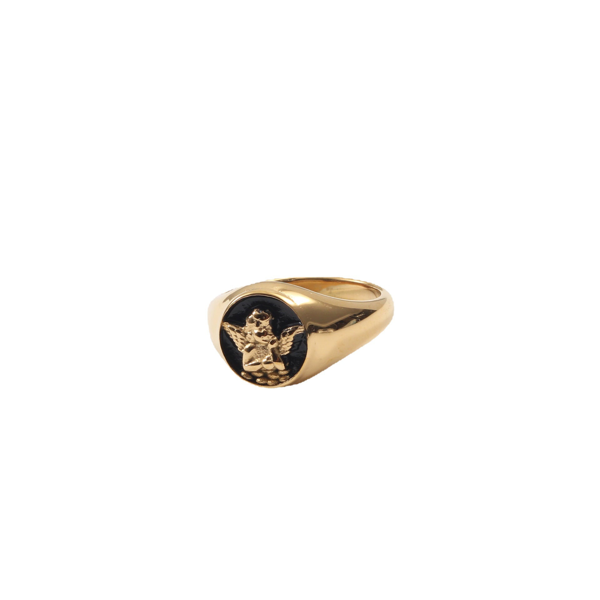 Angel Black Face Ring Titanium Steel Plating 18k Gold