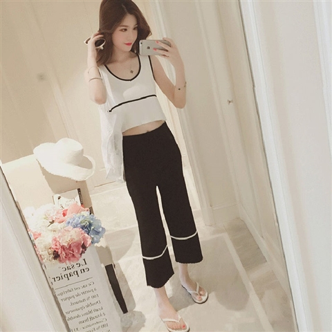 Women's Wide Leg Pants Suit Ice Silk Knitted Sweater Two Piece Set