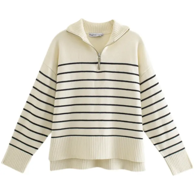 New Women's Autumn Long sleeved Striped Sweater Coat Stripes S - Shop at LoveMi