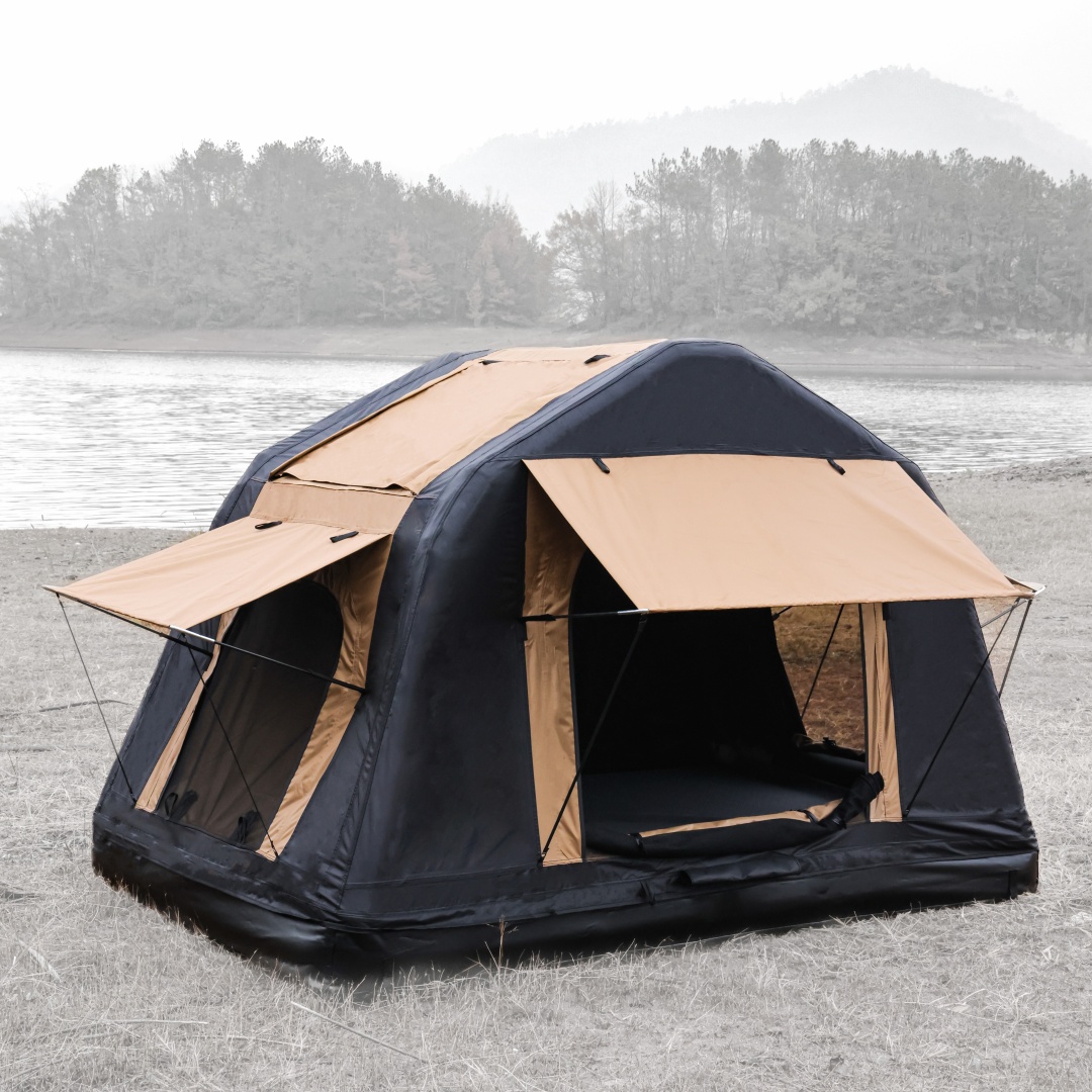 Foldable 2-3 People Amphibious Inflatable Car Roof Top Tent For Camping Outdoor Glamping Camping Tent For SUV,Truck  Without Ladder, Two-tone Style, Khaki & Black