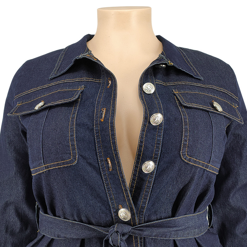 Title 7, Large Size Womens Washed Denim Long Conjoined ...