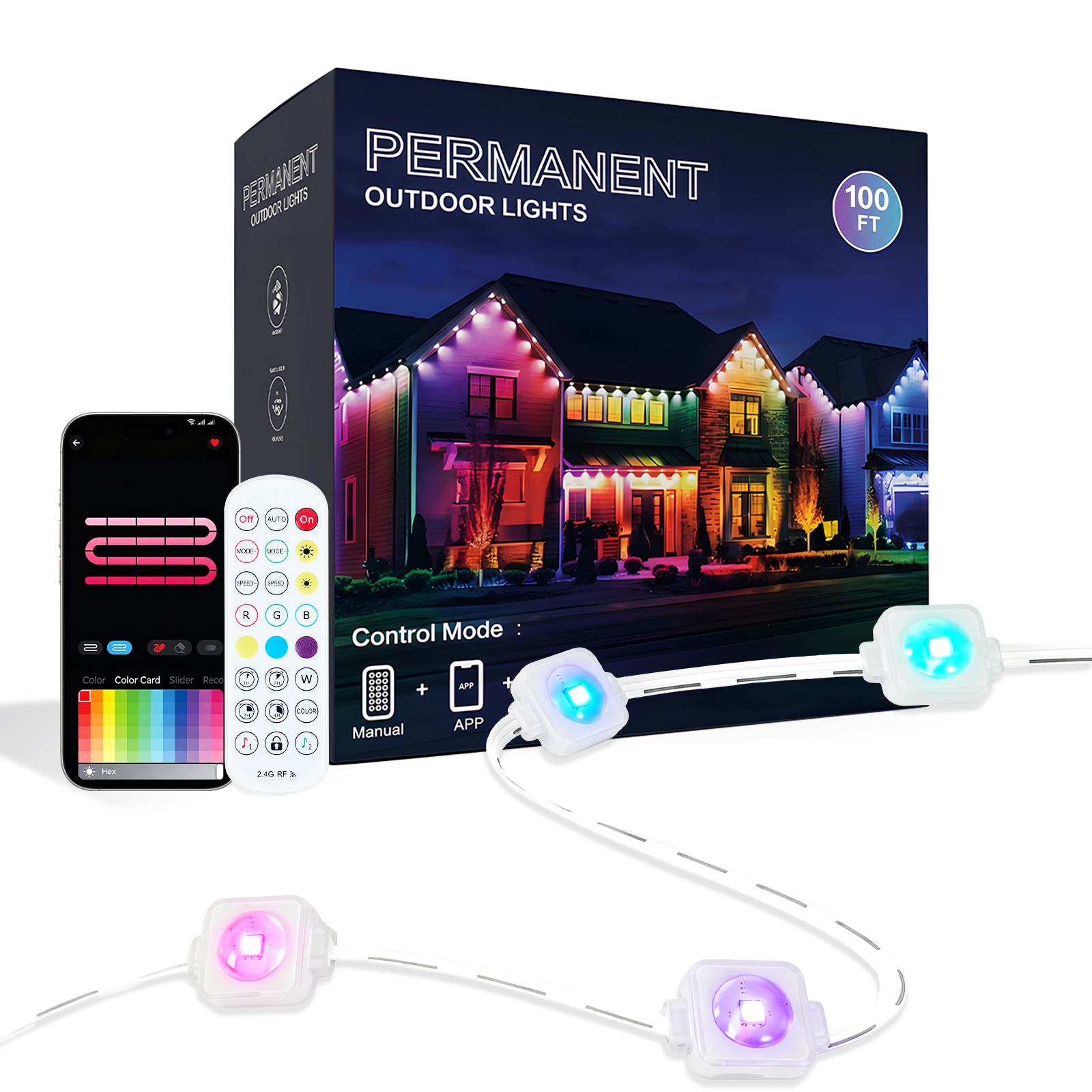 1 00FT Permanent Outdoor RGB Lights, Smart Outdoor String Lights With App Remote Control, 16 Million Colors & 1 00 Scene Modes, IP67 Waterproof Outdoor Lights For Patio Garden Yard Holiday Party Decor — foto 4