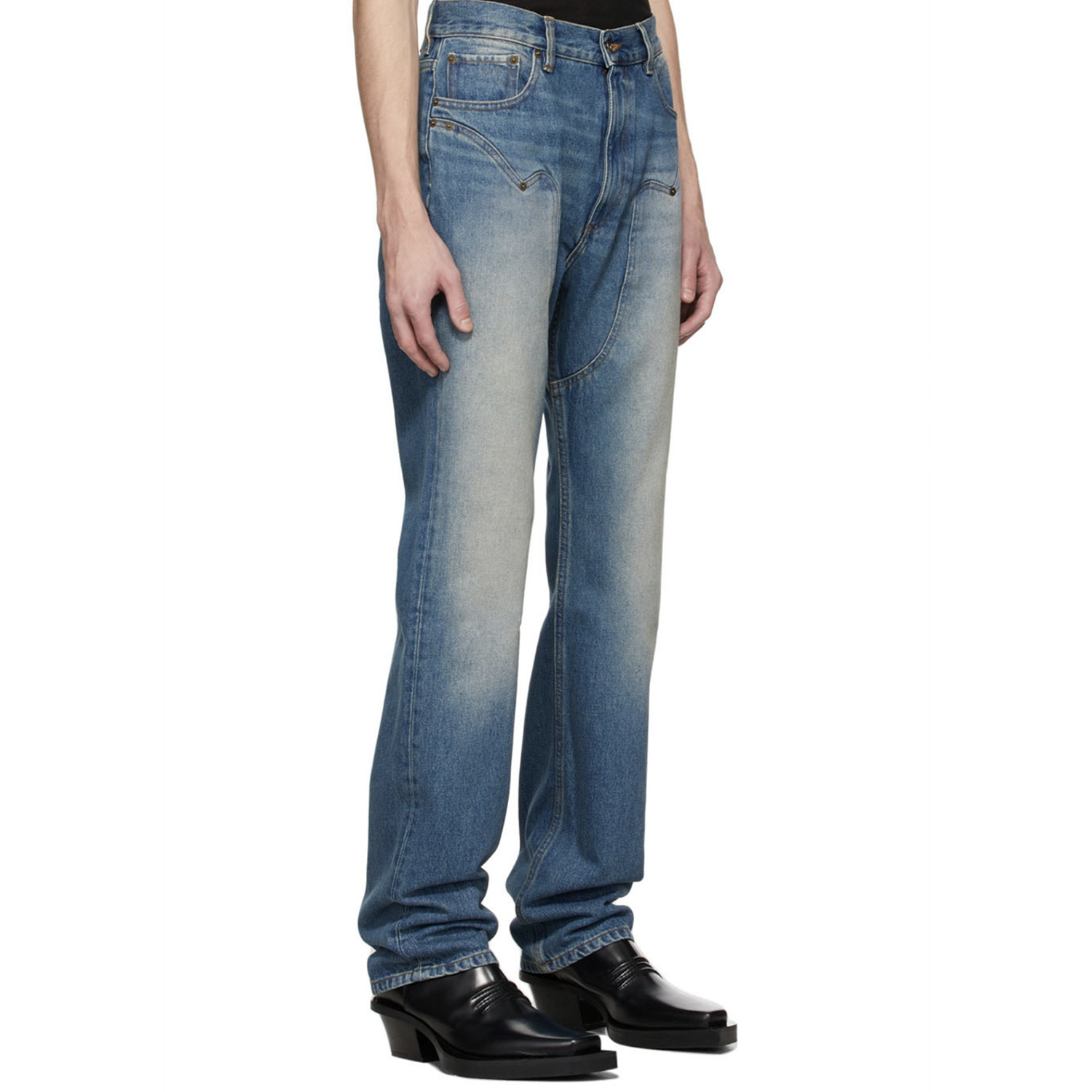 Make Straight Slim Jeans With Washed Old Blue Stitching