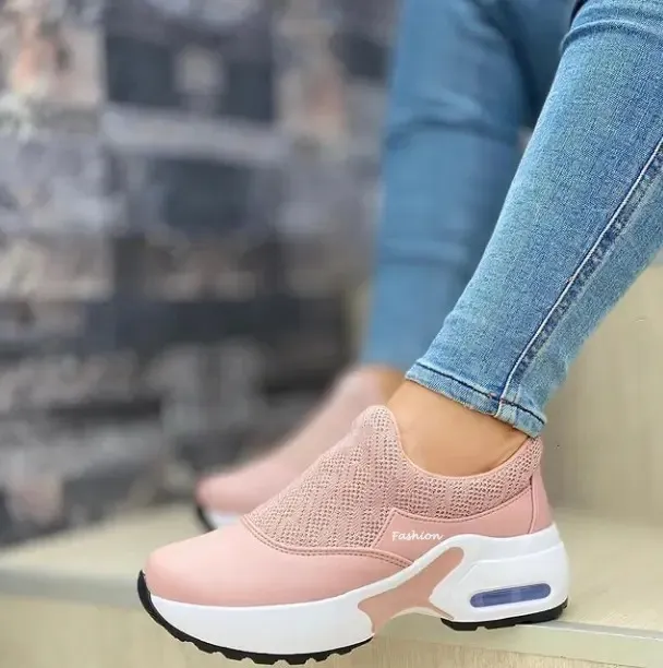 Flat Platform Sneakers With Flying Woven Daddy Shoes Pink - Shop at LoveMi