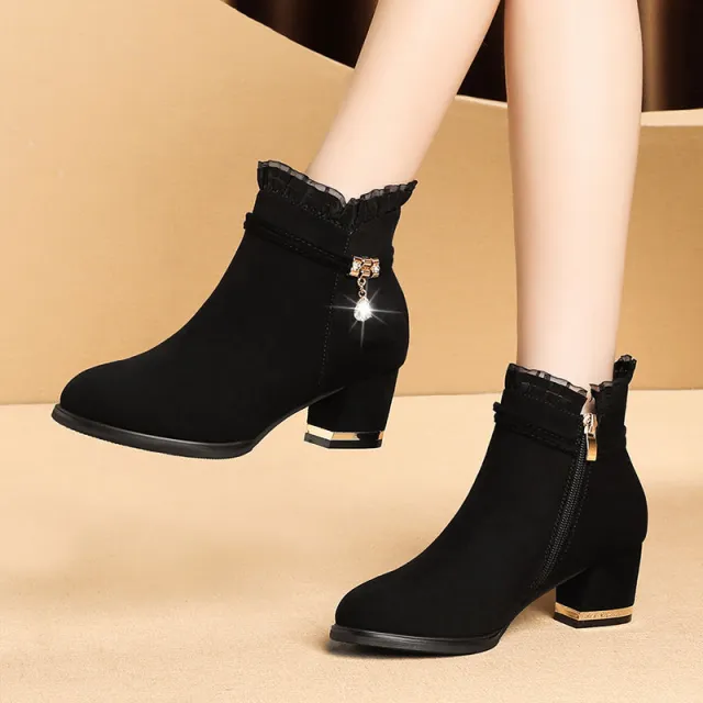 Season Tide Sandal Boots Mid heel Short Tube All match Black - Shop at LoveMi