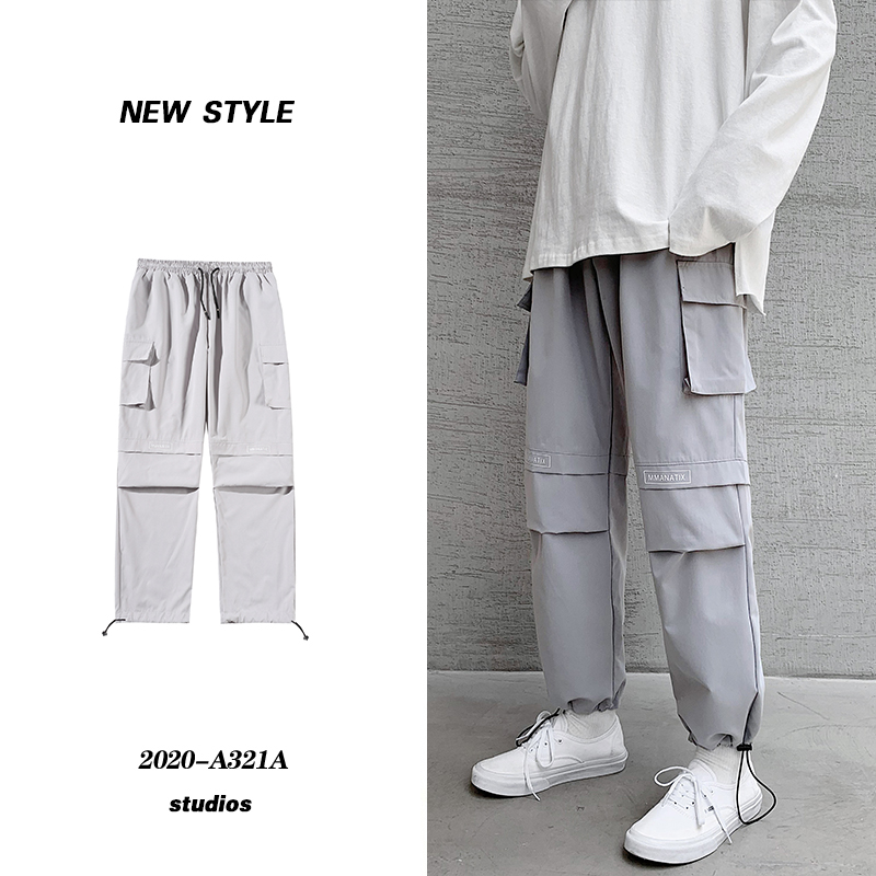 Overalls Men''s Plus Bulky Loose Legged Pants Fashion Brand Summer Casual Hip Hop Wide Leg Pants