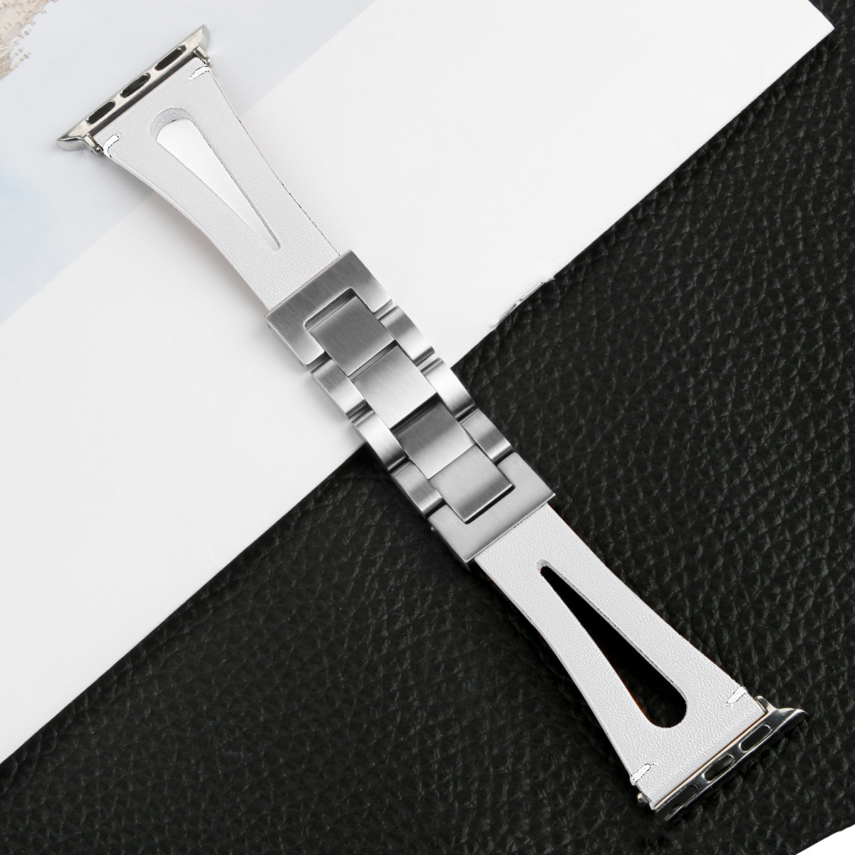 IwatchSE Metal Stainless Steel Chain Leather Strap