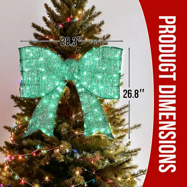 Pre-lit Outdoor Giant Bowknot Christmas Decoration, Lighted Metal Frame With 124 Green LED Lights, For Front Door Gate Wall Indoor Outdoor Holiday Party, Green
