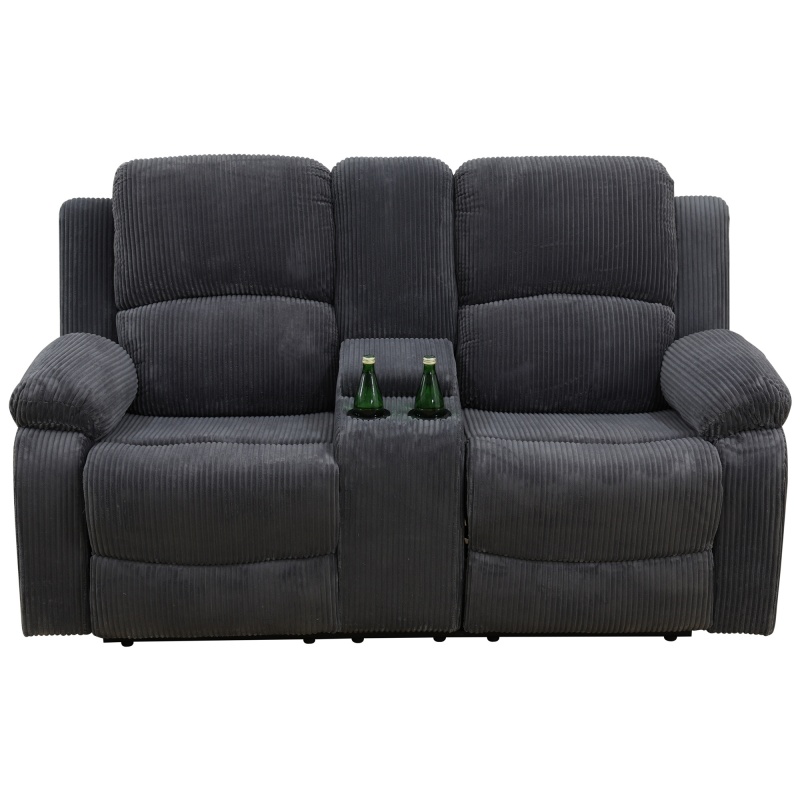 Pickup Only--Dark Grey Corduroy 3-Piece Living Room Recliner Sofa