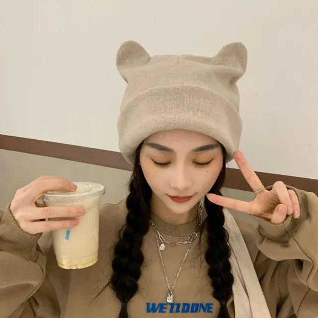 Women's Fashion Warm College Style Ear Hat Beige - Shop at LoveMi