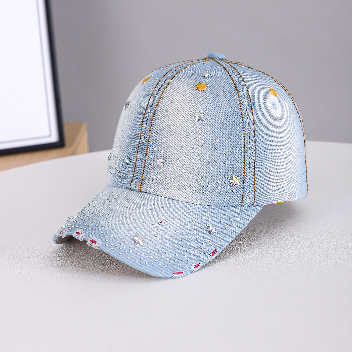 Men's And Women's Three-dimensional Glittering Diamond Mini Stars Distressed Craft Style Retro Streetwear Baseball Cap Suitable For Dates, School Outings