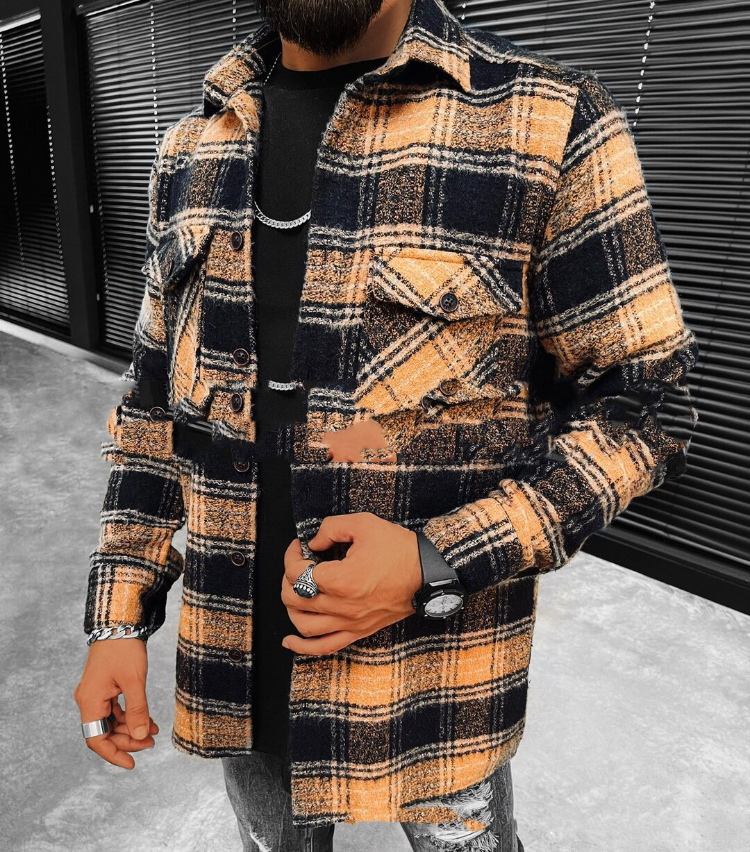 Men's Fashion Plaid Printed Casual Shirt Jacket