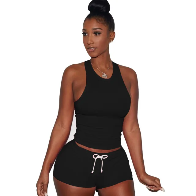 Women's Tank Top Shorts Short Fashion Casual Suit Black - Shop at LoveMi
