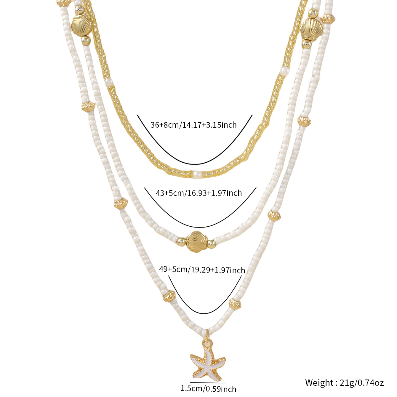 Hot Selling Cross-border Bohemian Summer Women Clavicle Necklace, Versatile Starfish Scallop Seed Bead Stackable Beach Neck Jewelry