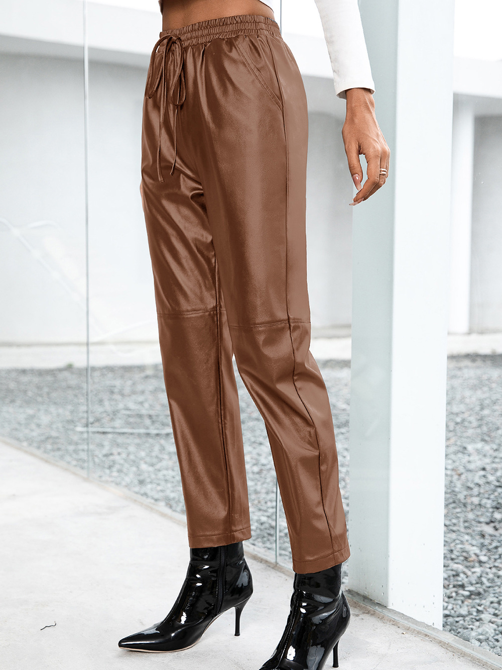 Title 7, Casual Losse Motor PU Elastische Lederen Broek ...