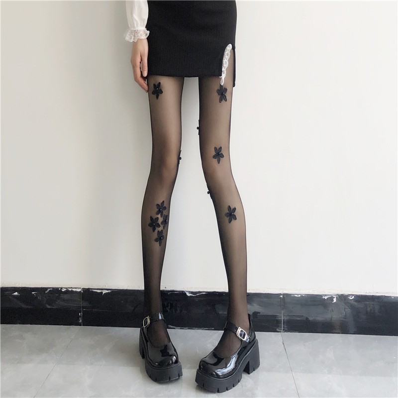 Pearl Flower Silk Stockings For Women In Summer, Thin Cut, Anti Hook Silk Jumpsuit, Sexy Black Silk Socks