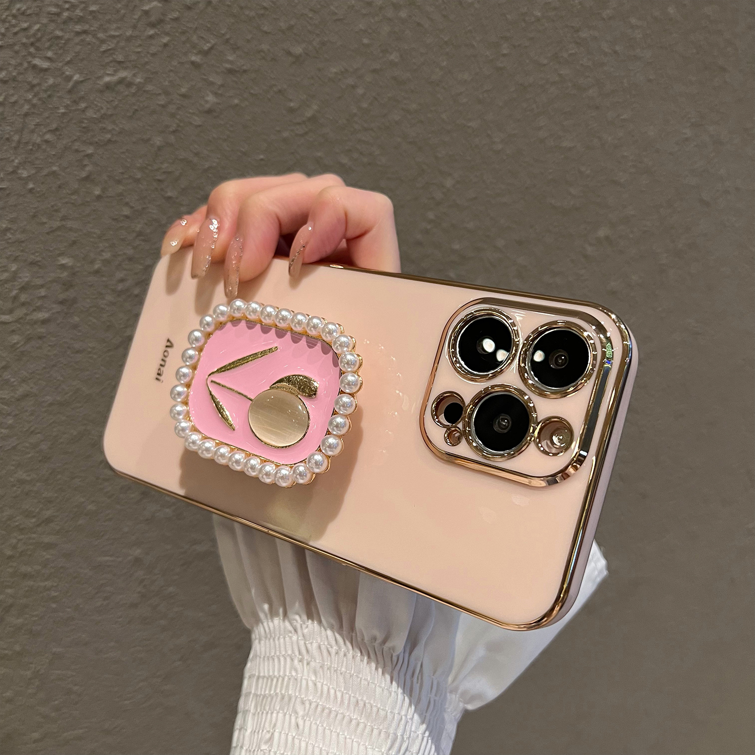 Electroplating Tulip Pearl Stand Phone Case