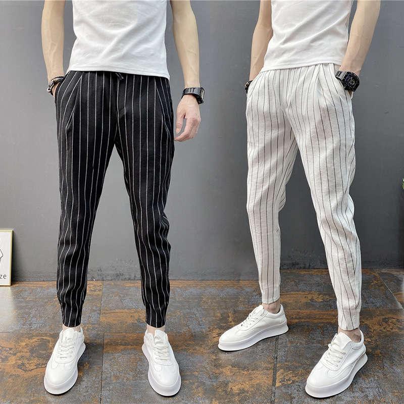 Spring And Summer Thin Men's Vertical Strip Small Foot Casual Pants