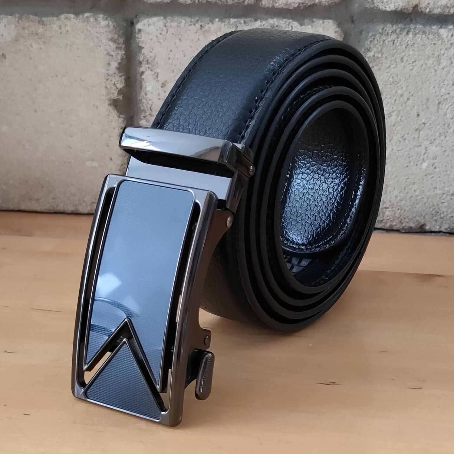 Slide Buckle Ratchet Belt - Genuine Leather - USA. We ship only inside the US, USPS First Class Package, 2 Day Handling, 2-5 Day Shipping. Microfiber PU Leather Ratchet Belt Belts For Men Adjustable Size with Automatic Slide Buckle No Holes by SHAVIT. Rat