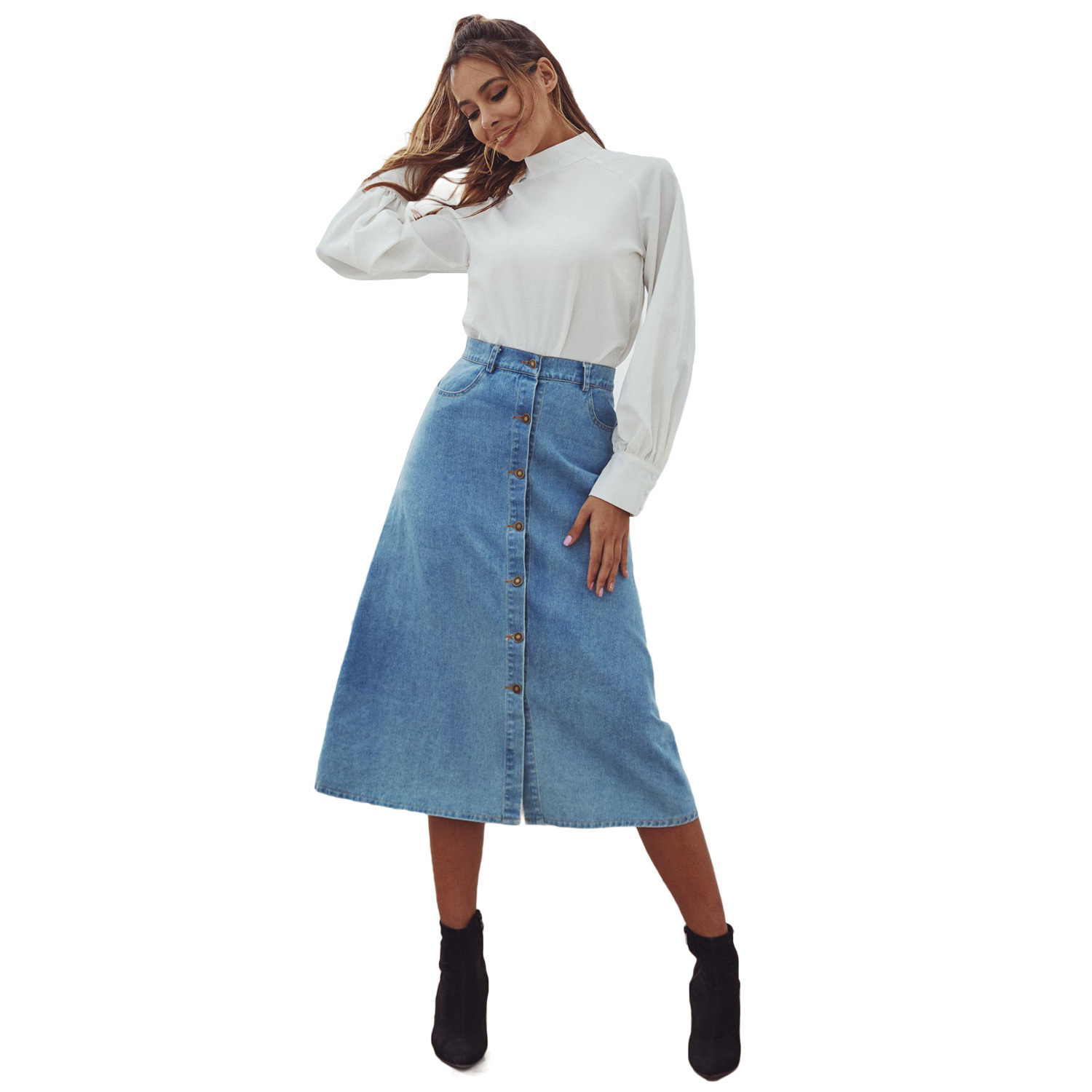 Title 2, Temperament High Waist Denim Skirt. A versatile...