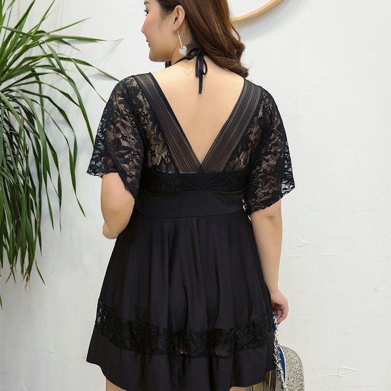 Covering Belly Loose Conservative Split Skirt Swimsuit