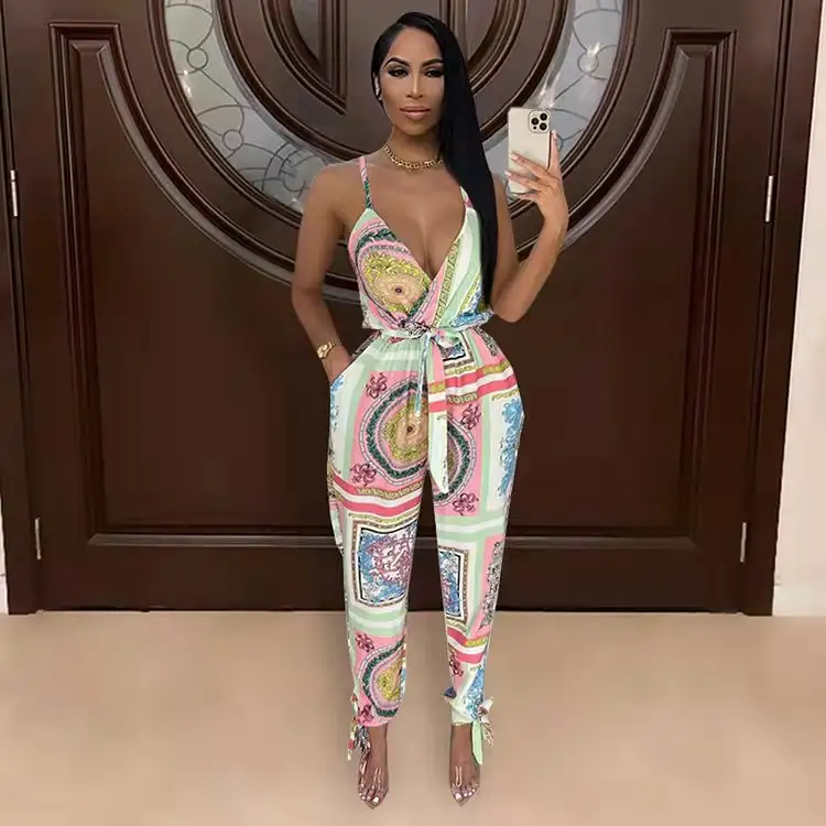 Women's Fashion Street Print Suspender Bodysuit