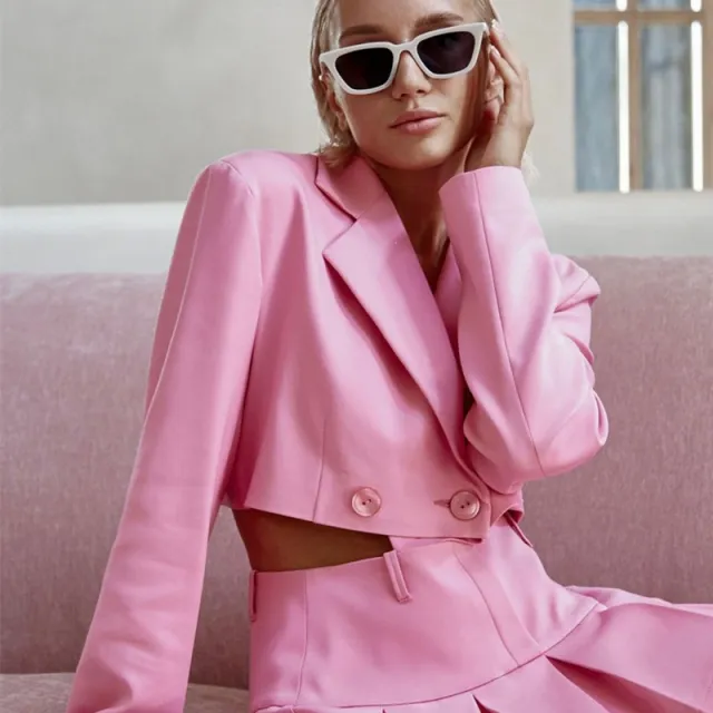 Long Sleeve Suit Top Half Style Pink - Shop at LoveMi