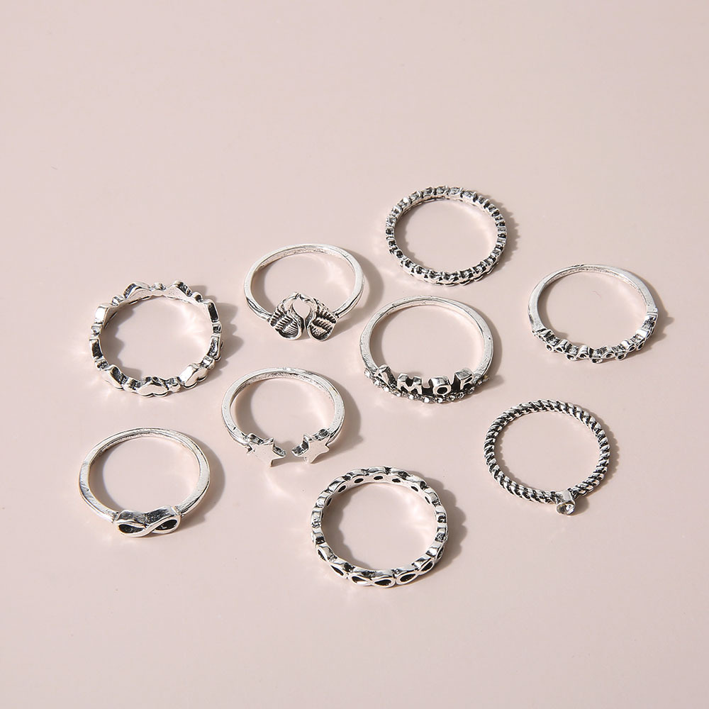 Ancient Silver Wings  Five-pointed Star Heart-shaped Cupid AMOR Set Ring