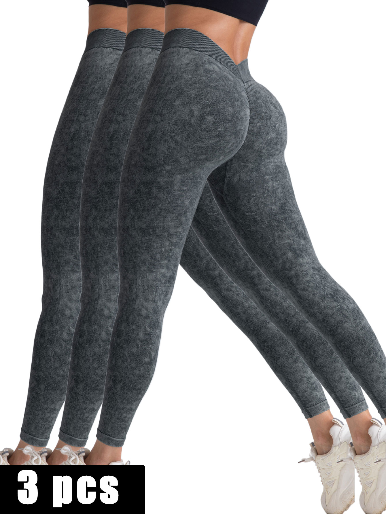 3 Pack V-Back Scrunch Butt Workout Leggings, Women Seamless Gym Yoga Leggings Hi