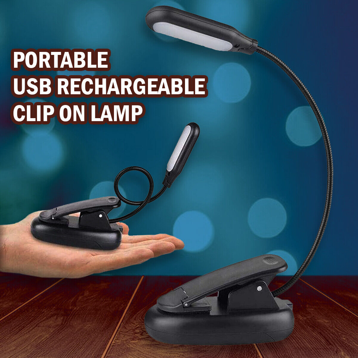 Clip On LED Light for Book Reading. we ship only inside the US, USPS First Class Package 2 Day Handling , 2-5 Day Shipping. Rechargeable Book Light, Clip on LED Table Desk Lamp, Portable Reading Lamp, Office Work Bed Light for Kids, Bookworms, Students by