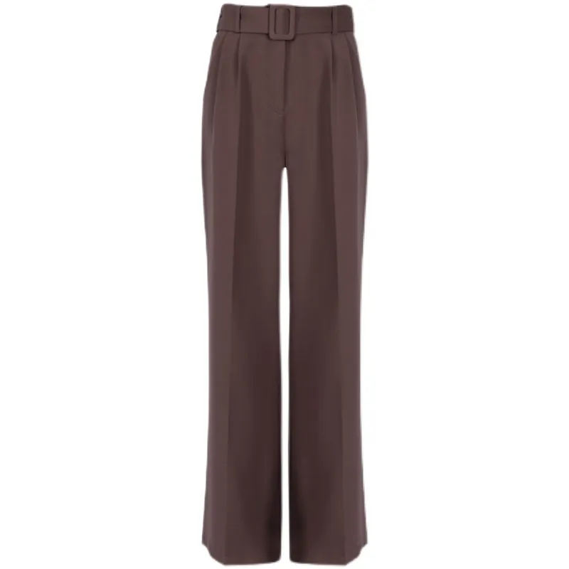 Women's Casual All-match Solid Colour Neutral High Waist Suit Pants - Dark Brown