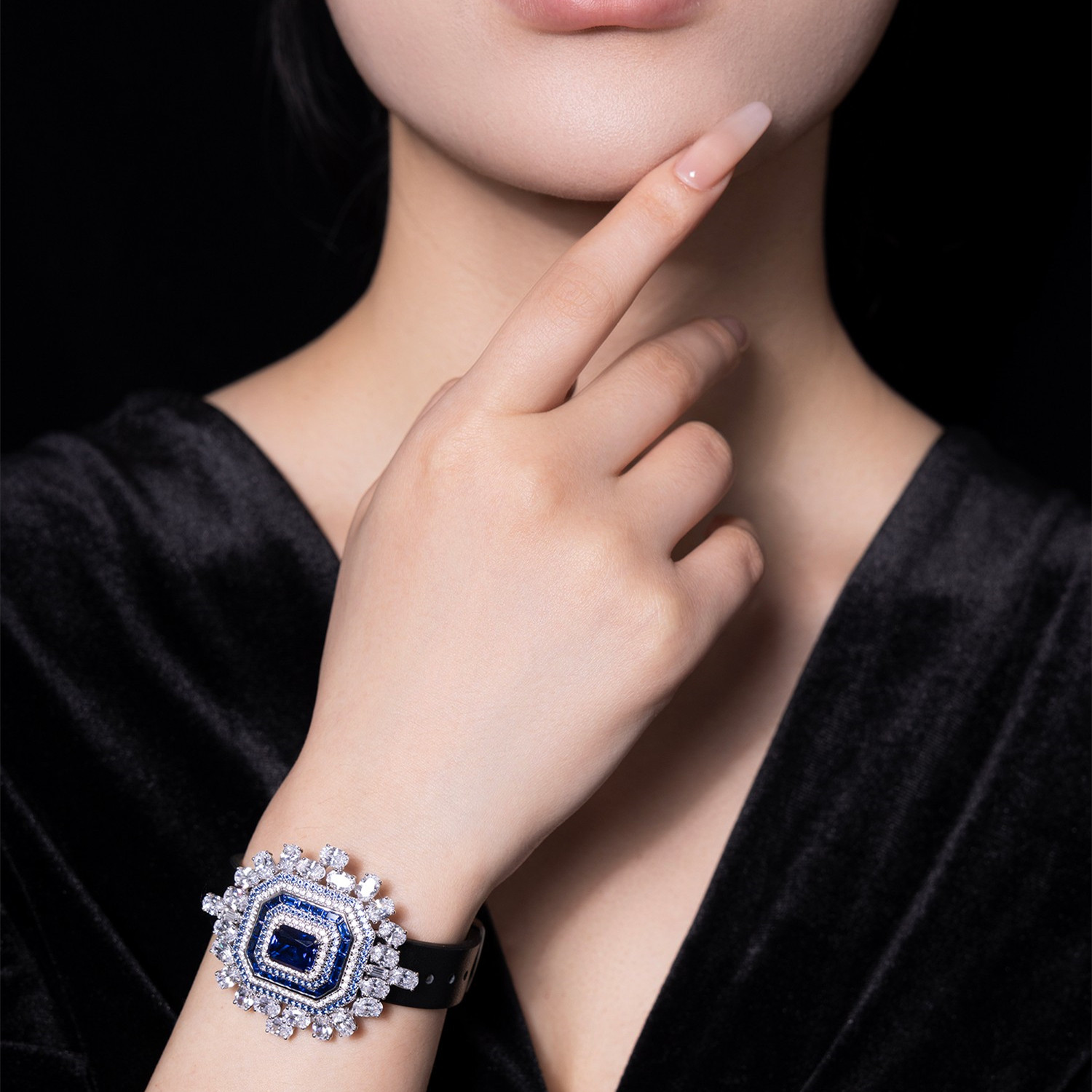 Title 6, Elegant Sapphire And Diamond Watch With Necklace