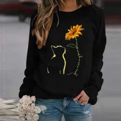 Women's Sweatshirt Round Neck Casual Loose Pullover Top Printed Long Sleeve T-shirt - 1 Style-M - View 1