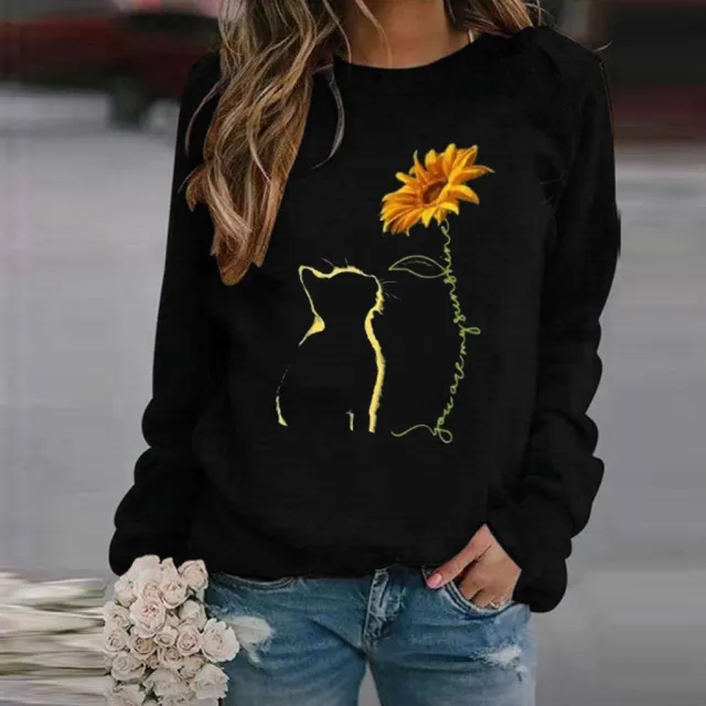 Women's Sweatshirt Round Neck Casual Loose Pullover Top Printed Long Sleeve T shirt 1 Style M - Shop at LoveMi