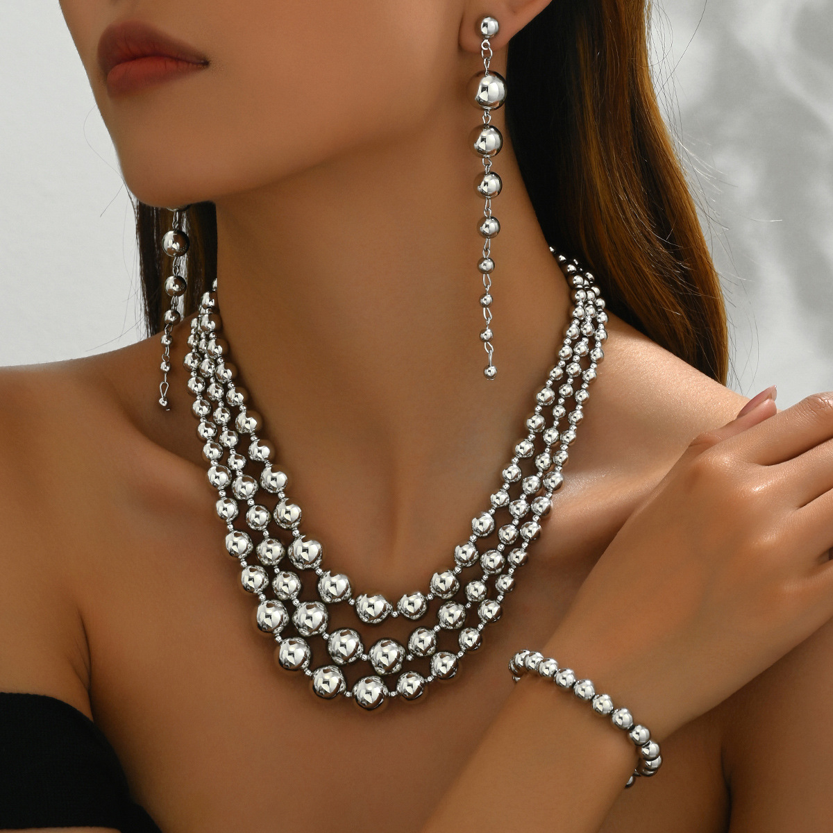 Cross-border European & American Y2K Hot Girl Jewelry Set For Women, Niche Beaded Multi-layer Clavicle Necklace With Matching Earrings, Versatile Daily Accessories