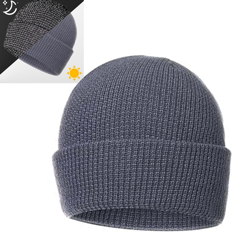 Black Winter Windproof Hat Knitted Reflective Beanie Thick Warm Cap — image 2