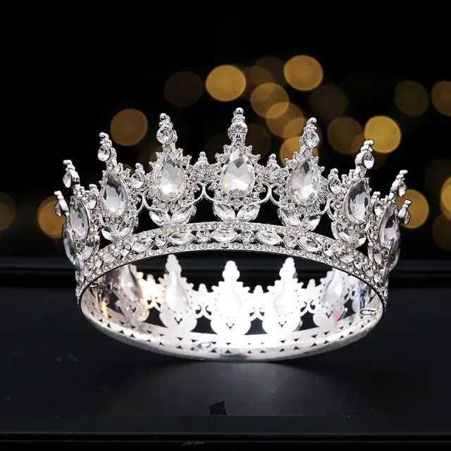 Golden Full Round Crown Red Crystal Beauty Pageant Silver Plated White - Shop at LoveMi