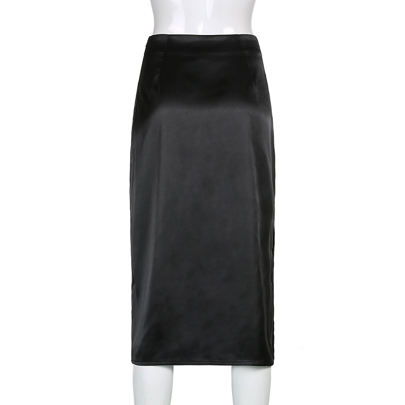 Street Retro Brown Slit Slim Skirt Women