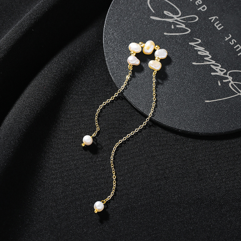 Title 5, Natural Shaped Long Tassel Pearl Ear Bone Clip