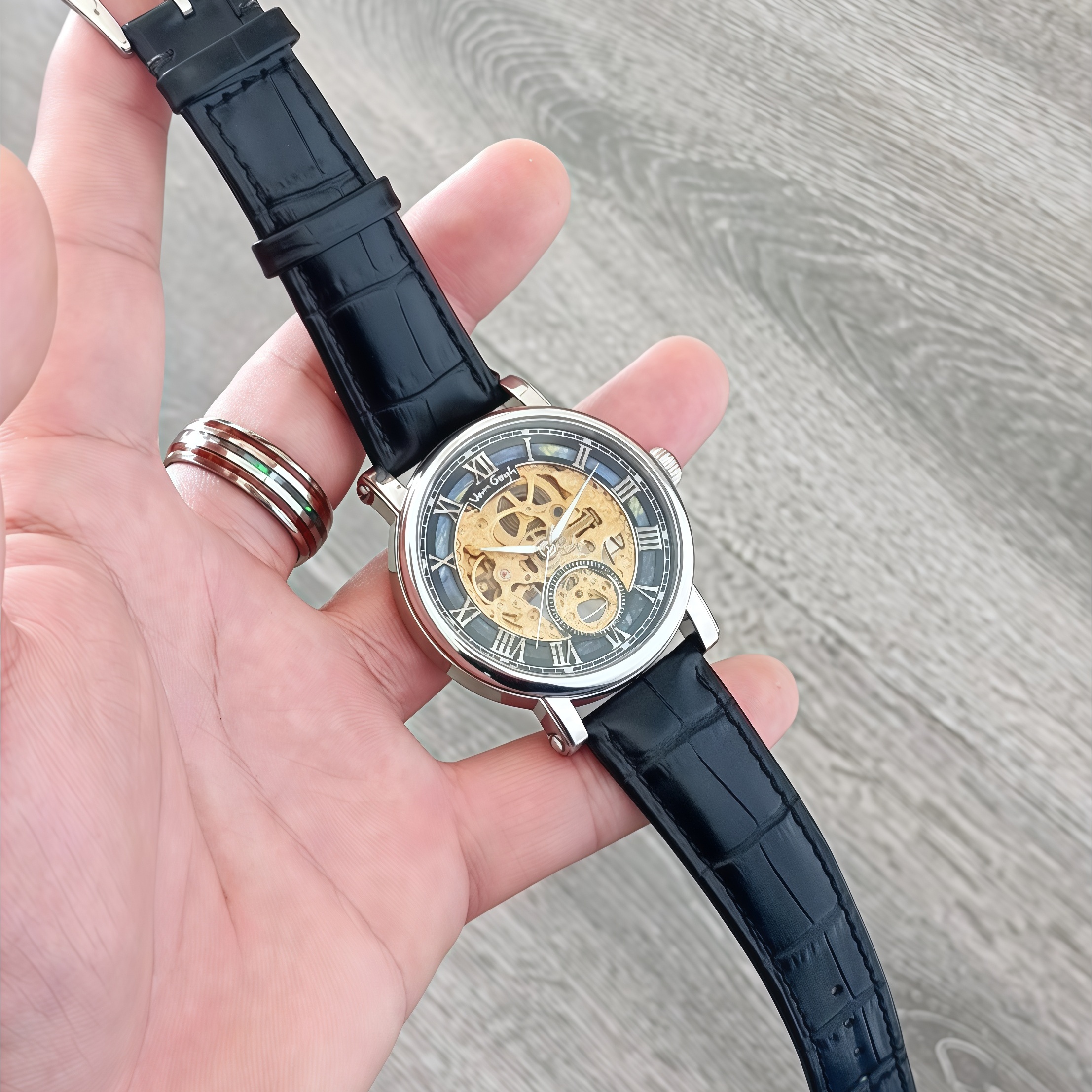 VAN GOGH Starry Night Series Blue Dial Skeleton Mechanical Movement Watch Daily Waterproof Starry Night 4
