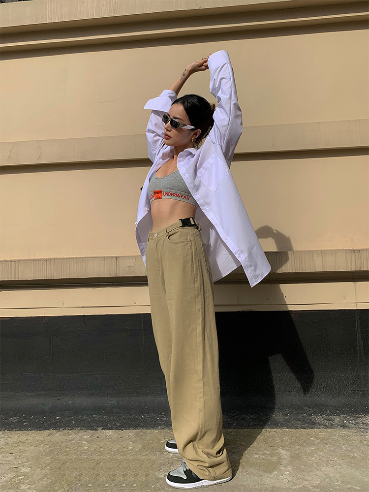 Title 6, Loose High Waist Khaki Straight Wide-leg Slacks