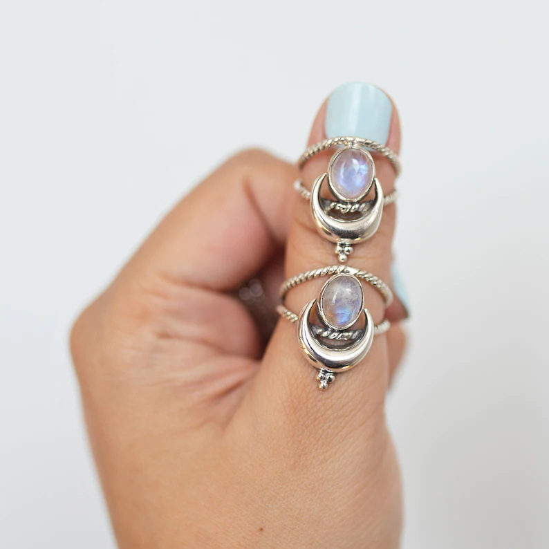 Title 4, Kreativni Bohemian Retro Moon Stone Ring Fashio...