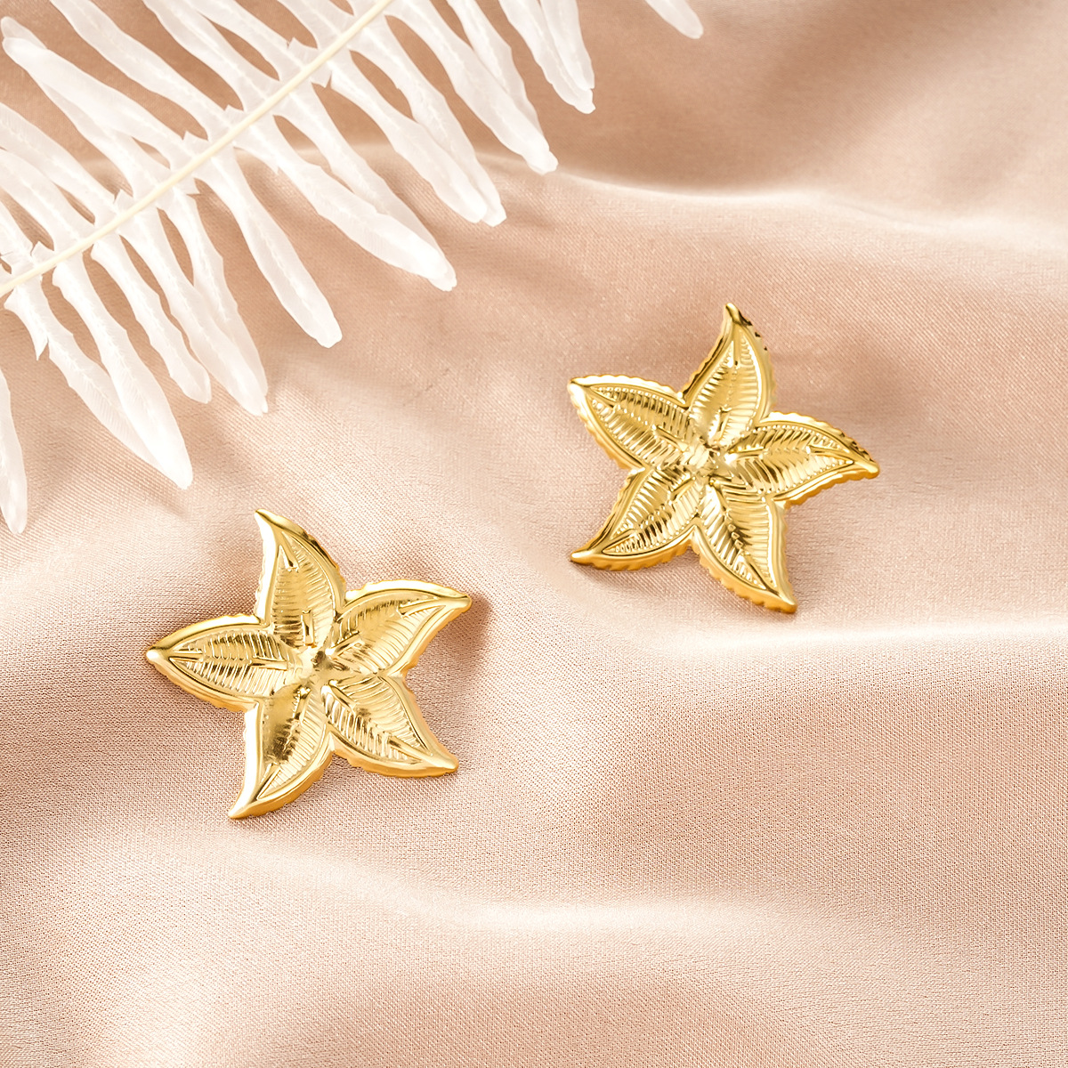 Oval Stainless Steel Earrings, Trendy Geometric Heart Texture, 18K Gold Plated Ear Studs,... thumbnail 4