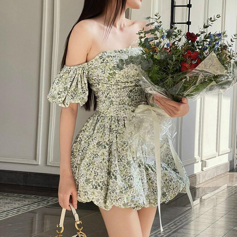 Fragmented Flower A Swing Off Shoulder Two Wear Dress Green - Shop at LoveMi