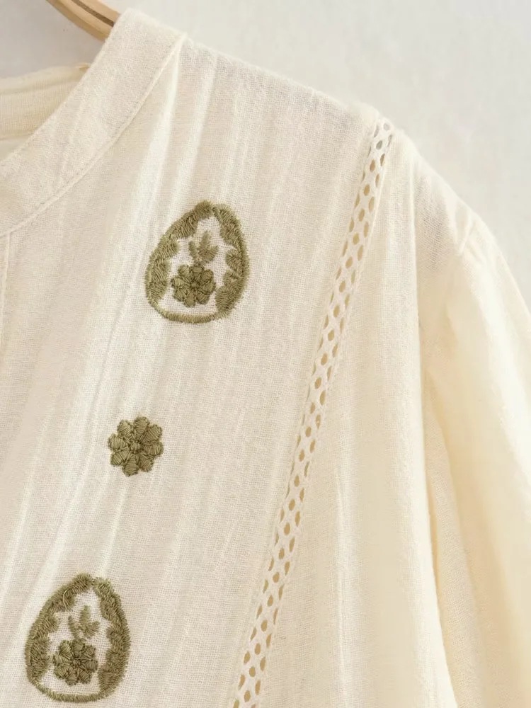 Retro Loose Long Sleeve Embroidered Short Dress