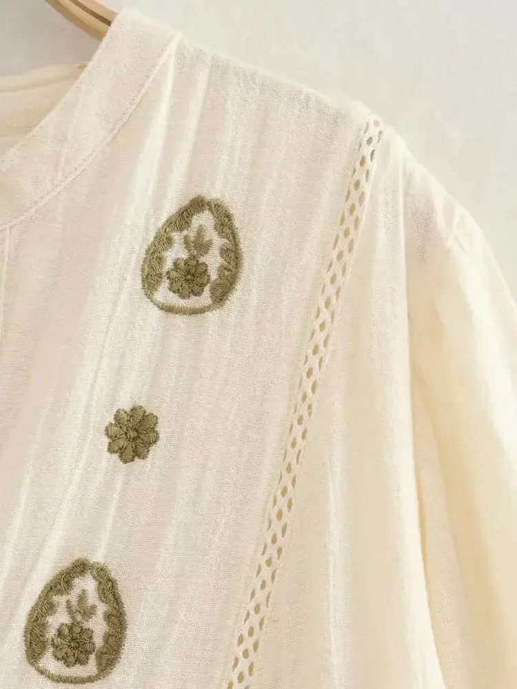 Retro Loose Long Sleeve Embroidered Short Dress
